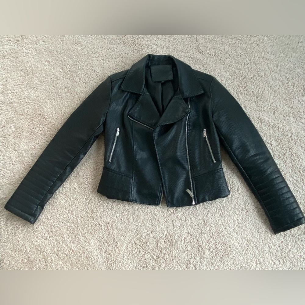 Black (faux) Crocodile Skin Leather Jacket